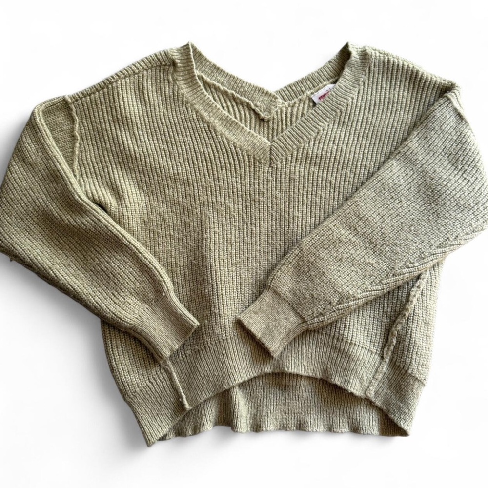 V-Neck Knit Sweater in Light Sage